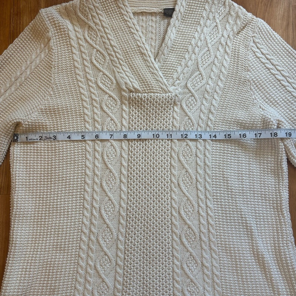 Cable Knit Pullover Sweater Shawl Collar Textured Ribbed Cozy Cream Fall Women's - Picture 5 of 10